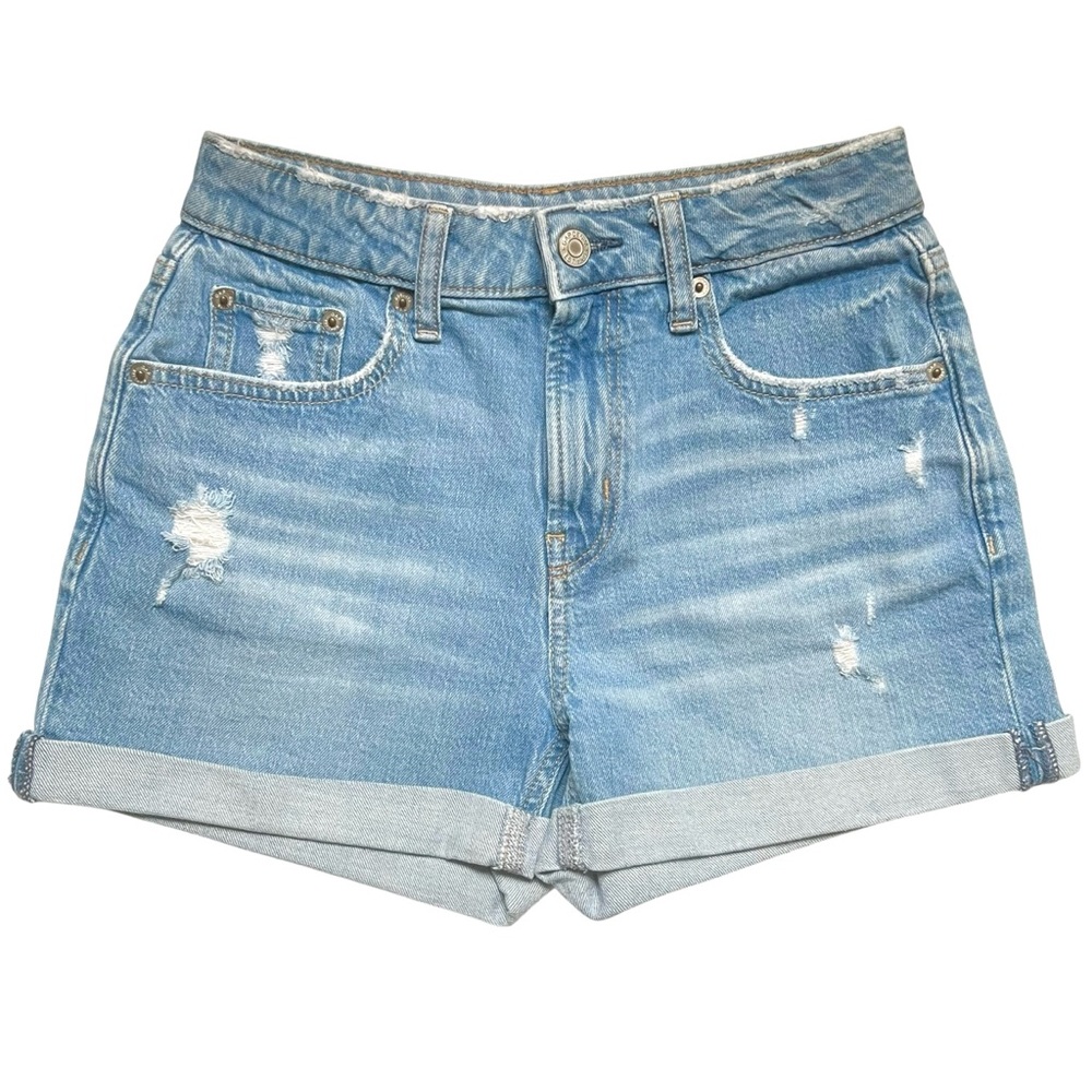 GAP KIDS BLUE DISTRESSED STYLE DENIM HIGH RISE GIRLFRIEND SHORTS SIZE 12